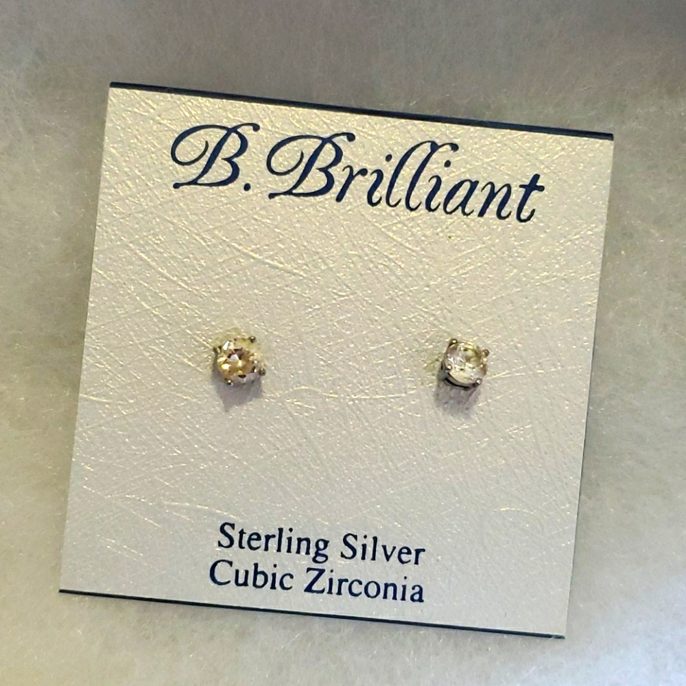 B brilliant Sterling Silver Cubic Zirconia Studs